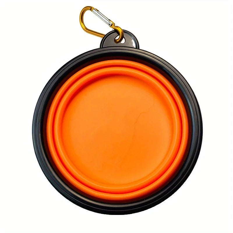 Portable dog travel bowl silicone folding dog food and water bowl with carabiner for outdoor walking