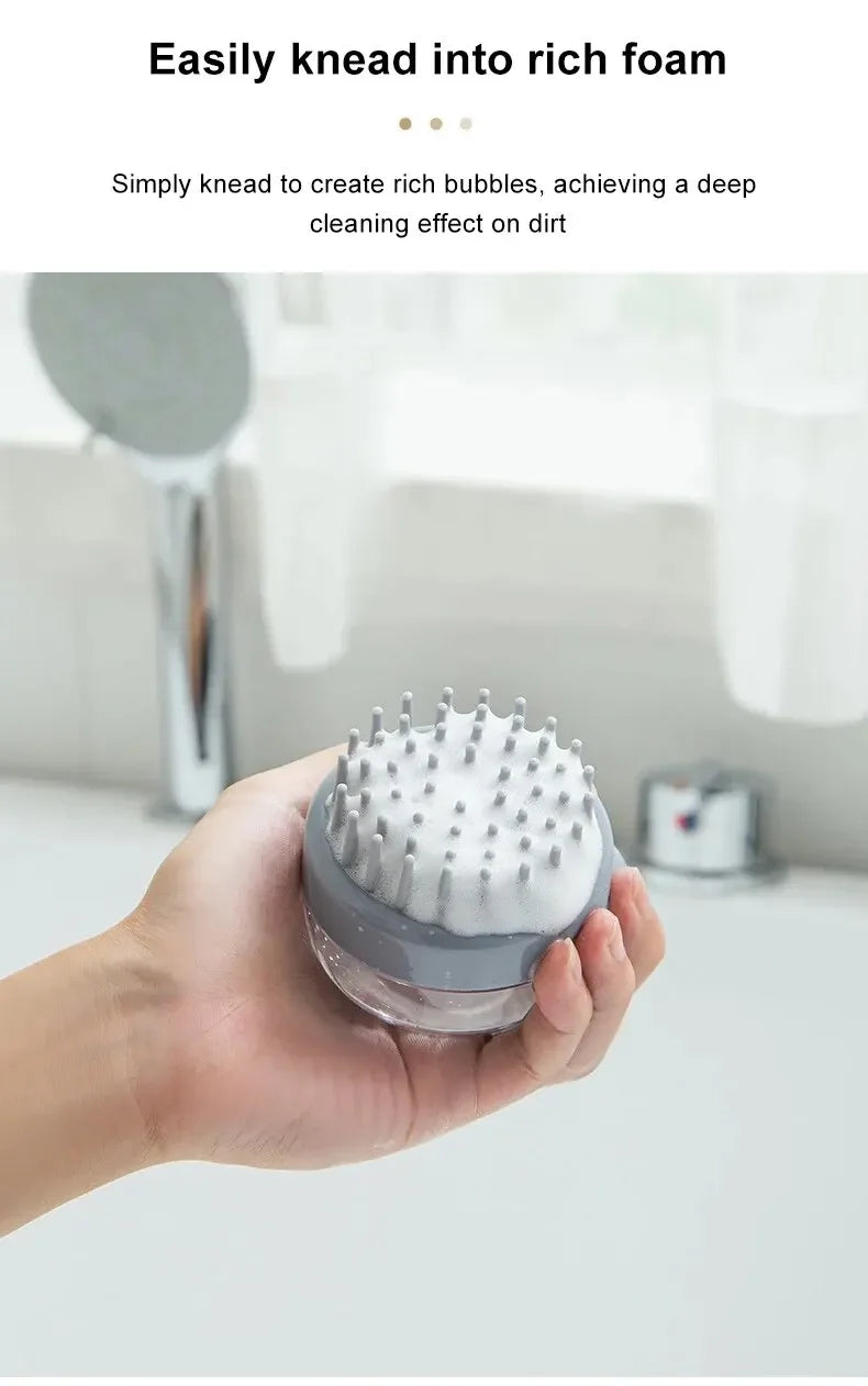 dog shower brush with shampoo dispenser for pets, soft silicone massage bath brush, easy-foam cleaning tool