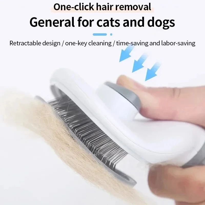 self cleaning pet hair remover brush for cats and dogs, one-click grooming and easy hair removal