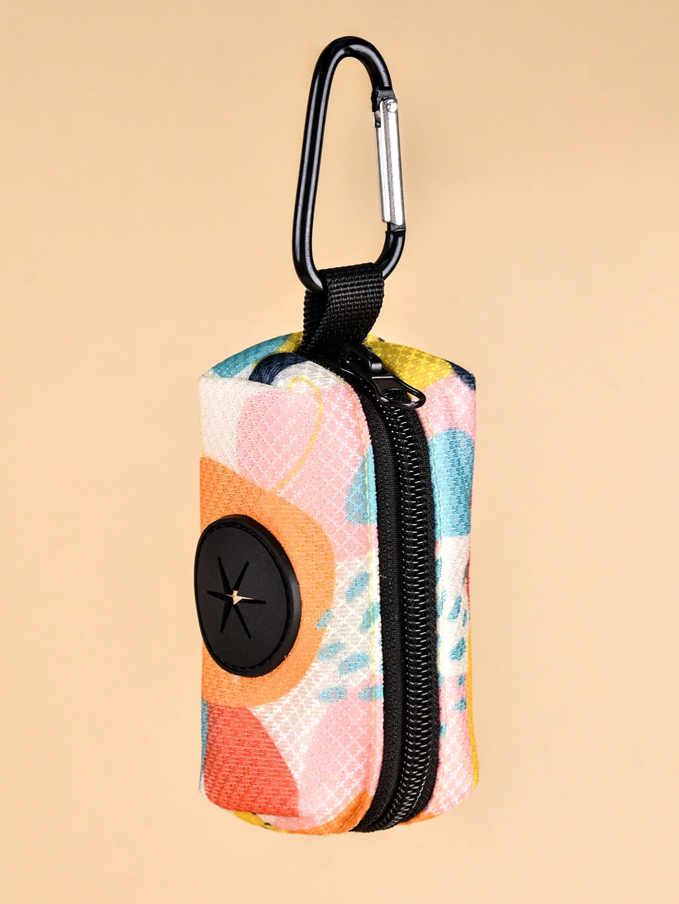 Abstract print dog poop bag holder dispenser with carabiner clip, colorful cute pet waste bag storage pouch
