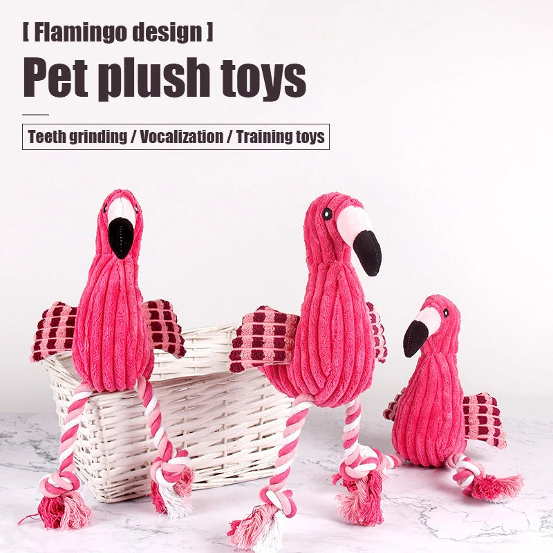 1PC Cute Flamingo Plush Dog Toys Funny Interactive Squeaky Chew Ropes Toys For Small Pets Teeth Cleaning Supplies