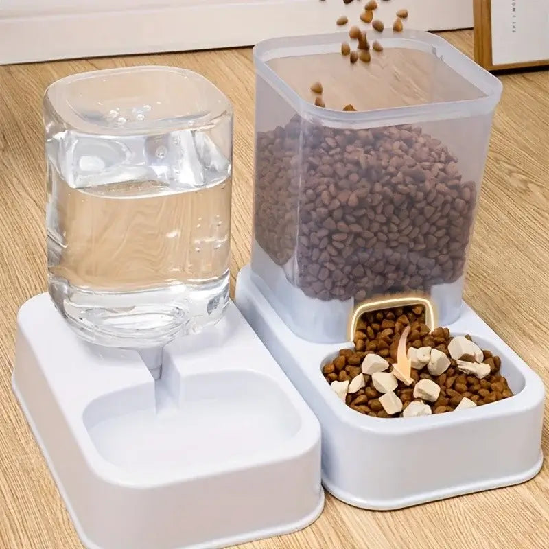 automatic pet feeder with water dispenser, battery-free cat and dog feeder with food and water bowls
