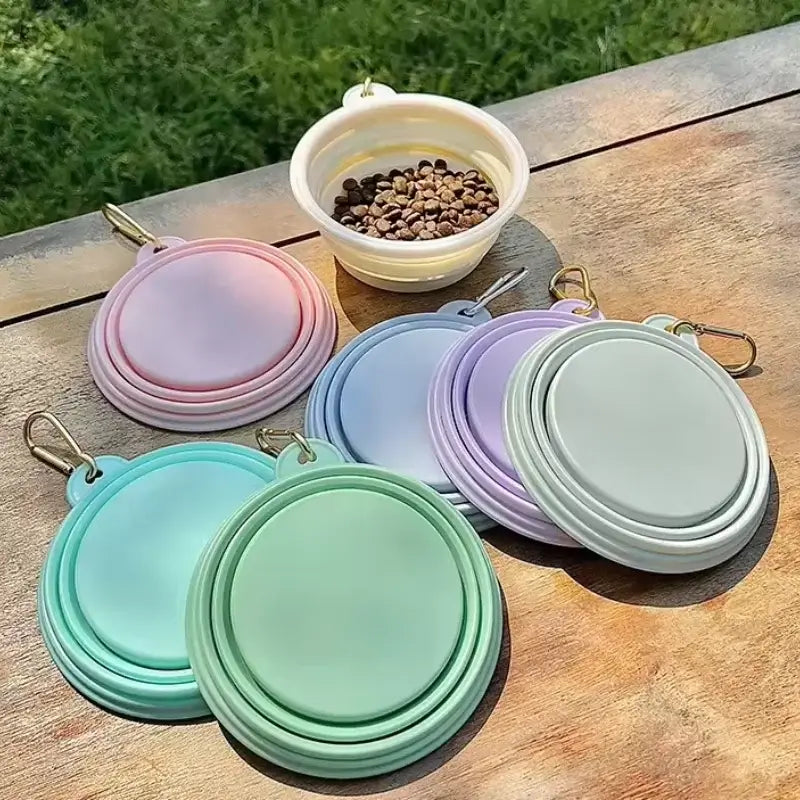 collapsible pet travel bowl set for dogs and cats, portable silicone feeding dish for travel and outdoor use