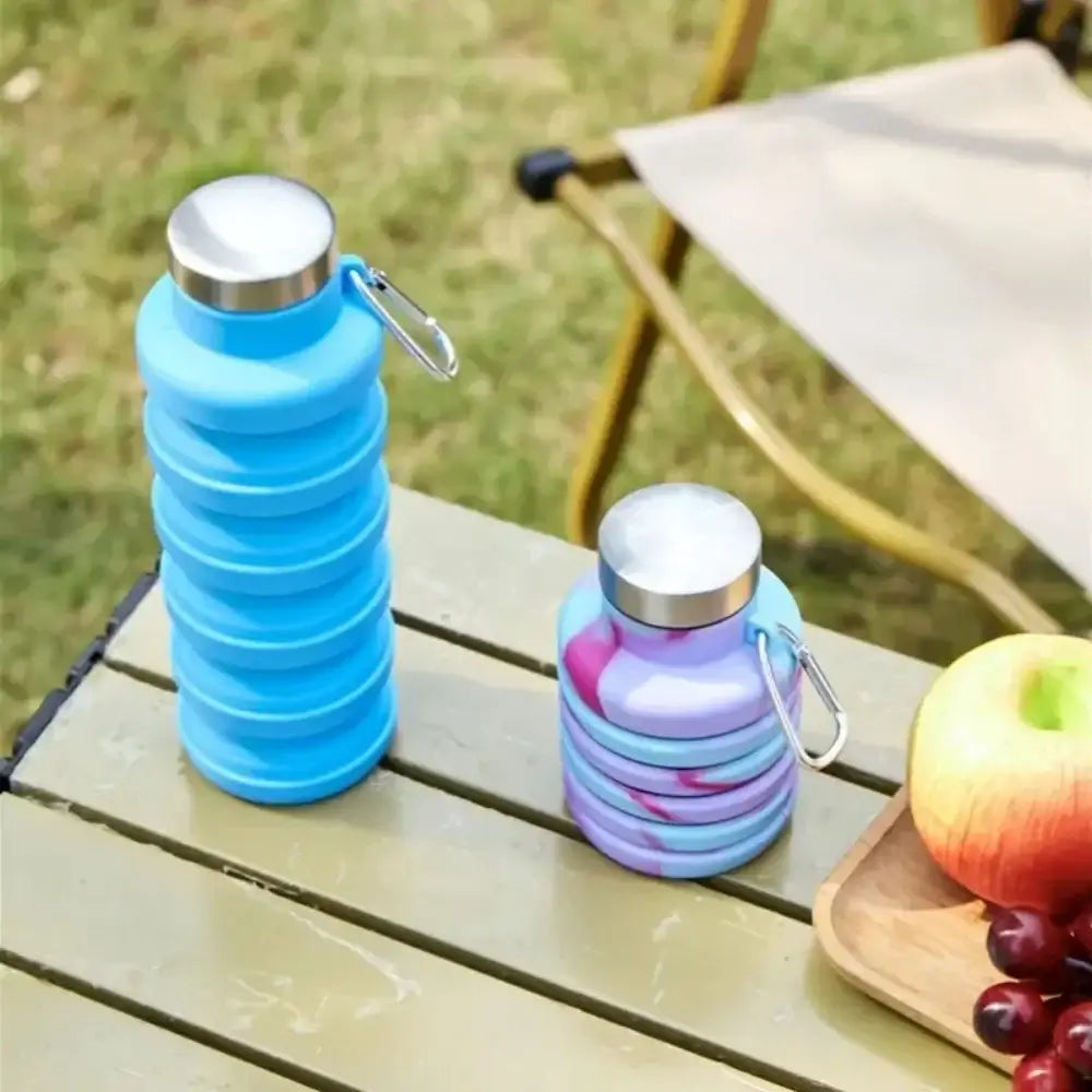 collapsible water bottle portable leak-proof foldable silicone bottle with carabiner for travel, camping, gym, and hiking