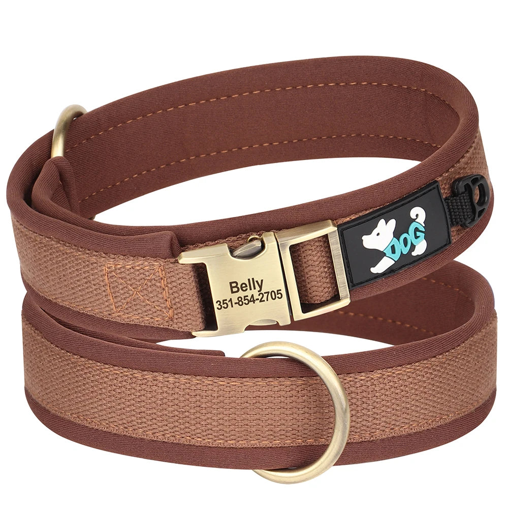 personalized nylon dog collar with free engraving, adjustable brown pet ID collar for small, medium and large dogs