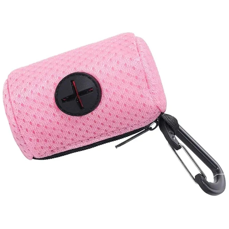 Dog Poop Pickup Bag Holder Pet Waste Bag Dispenser for Dog Pooper Cleaning Tool in pink fabric with clip