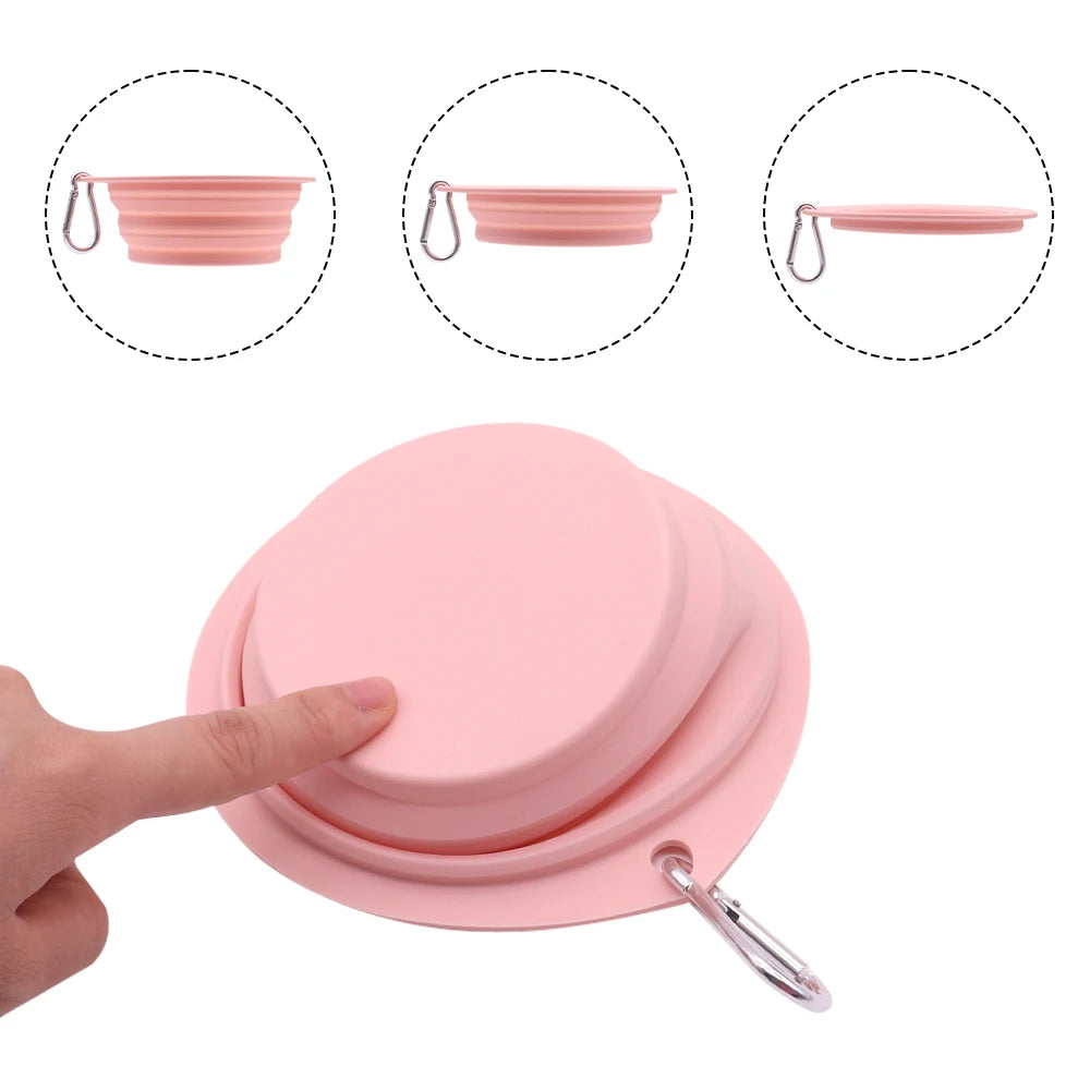 Collapsible Pet Silicone Dog Food Water Bowl Macaron Color Outdoor Travel Portable Folding Supplies Dishes with Carabiner
