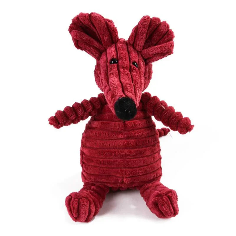 Red plush squeaky dog toy in mouse shape, corduroy bite-resistant toy for small and large dogs