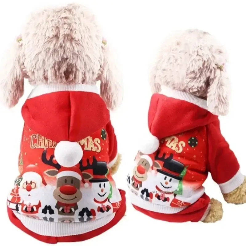 Christmas Dog Costume Festive Red Hoodie with Antlers Pet Outfit Winter Cozy Coat for Small Puppy Chihuahua Yorkshire