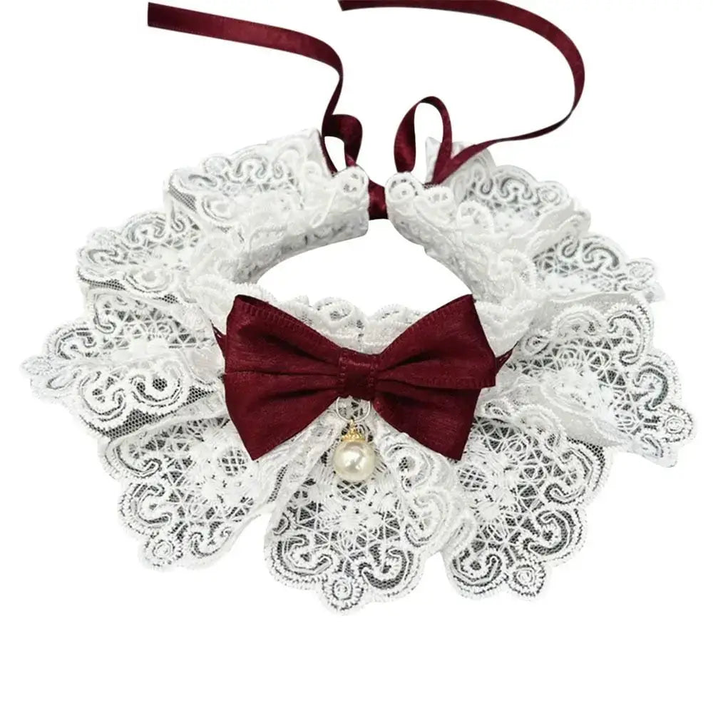 Pet Scarf Accessories Cat Necklace Dog saliva towel Dog Neckerchief Pearl Collar Lace Bowknot Puppy String Bib