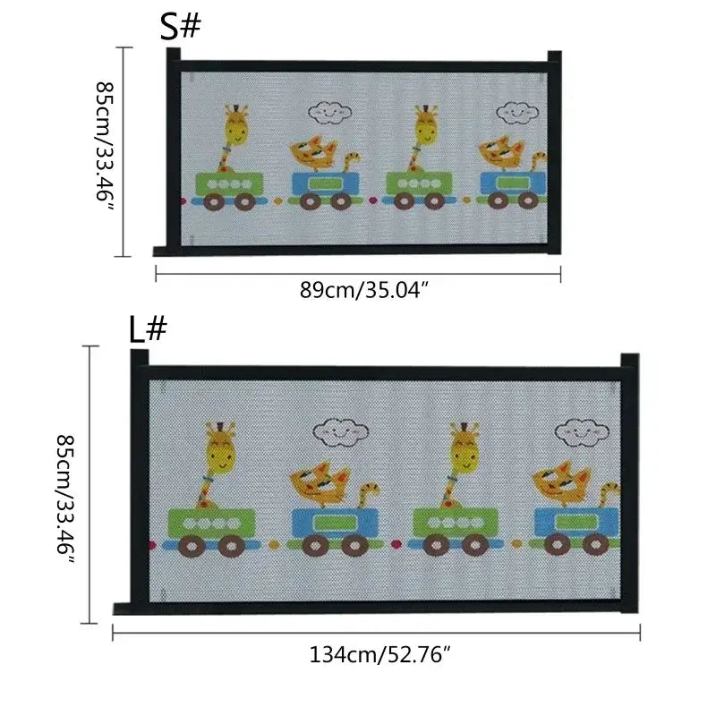Pet Isolated Network Pet Dog Barrier Fences Stairs Gate New Folding Breathable Mesh Playpen dimensions and design with playful animal graphics.