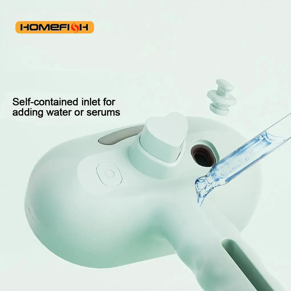 steam dog grooming brush with self-contained water inlet for adding water or serums, reducing static and shedding
