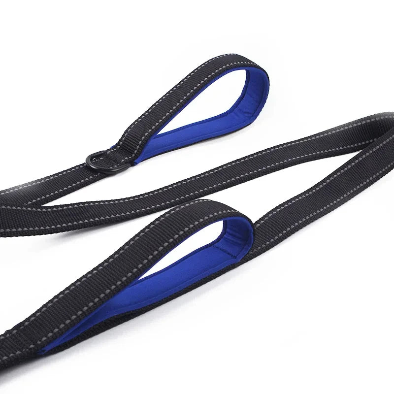 heavy duty double handle dog leash with padded grips for better control and safe dog training outdoors