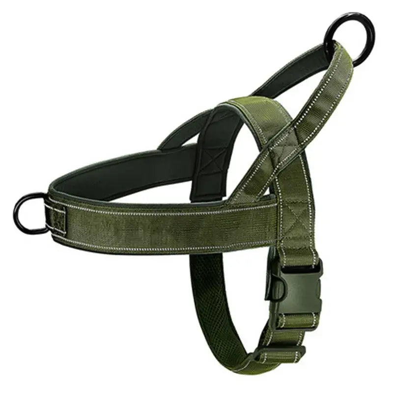 anti-pull dog harness for large dogs army green 1000D nylon adjustable tactical vest with handle and reflective trim