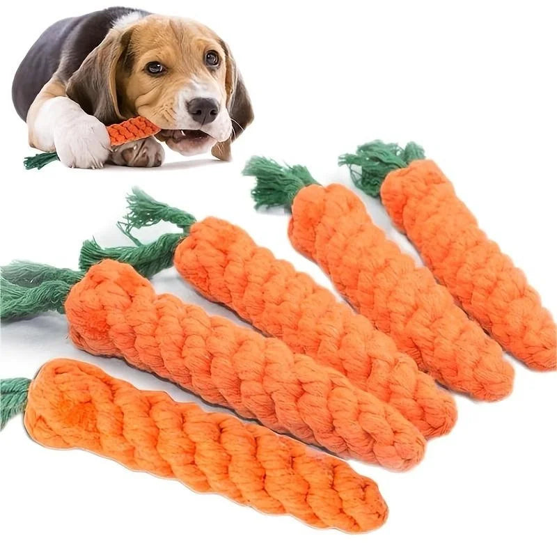 carrot shape dog chew toy for puppies and cats, orange cotton rope knot toy for indoor chewing