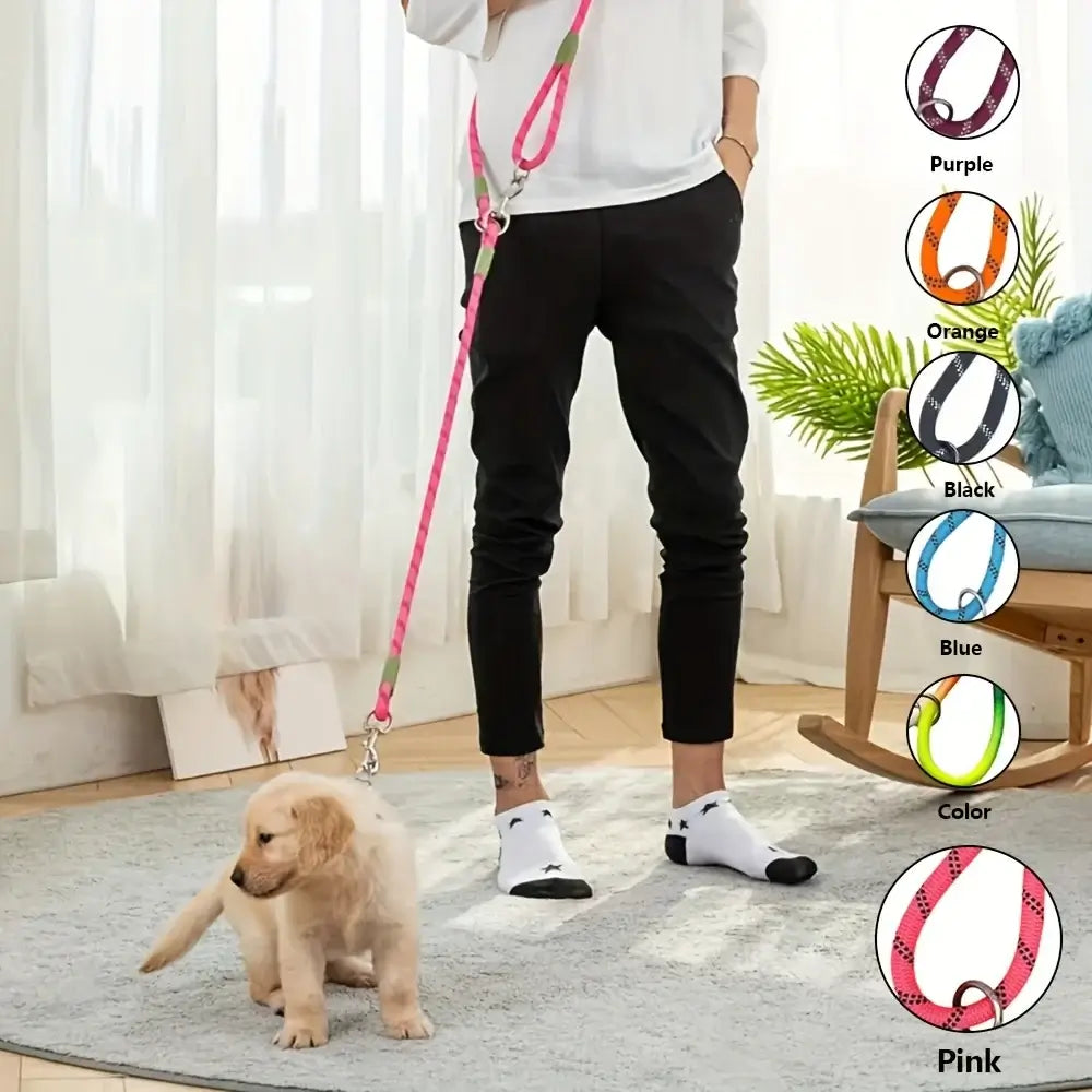 One-To-Two/One-To-One Dog Leash, Elastic Leash, Anti-Burst, Anti-Breakage, Pet Supplies, Dog Walking Leash in Pink color.