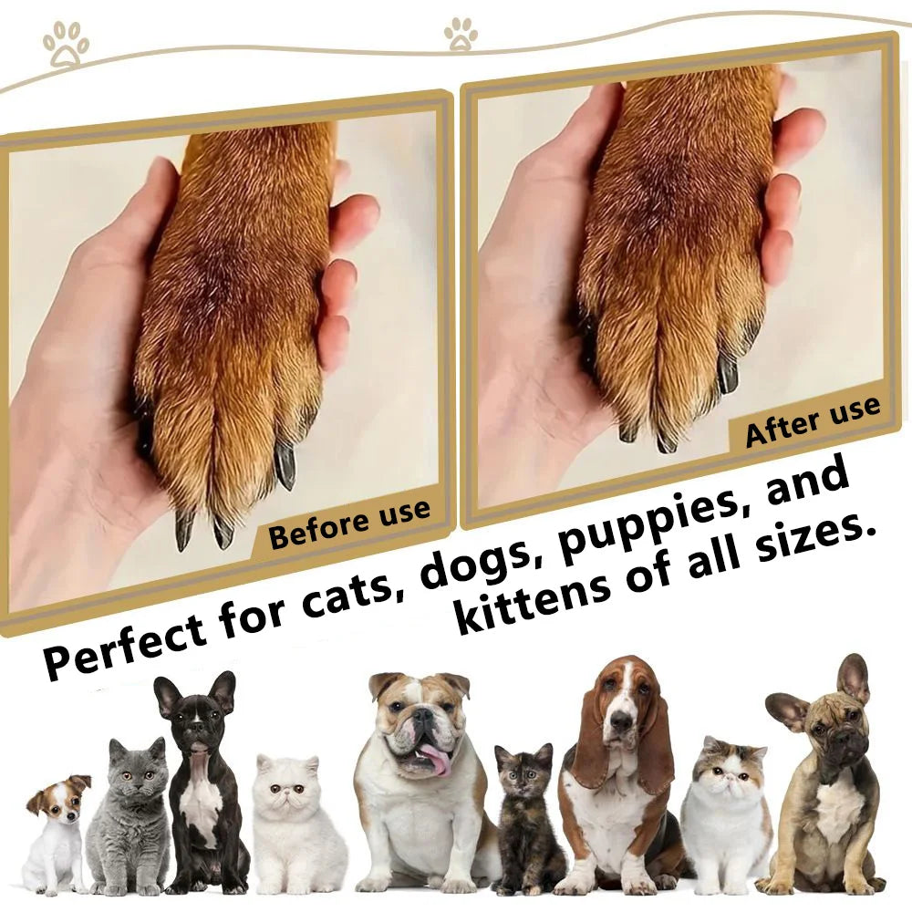 portable pet nail grinder for cats and dogs, before and after grooming for safe, easy nail trimming
