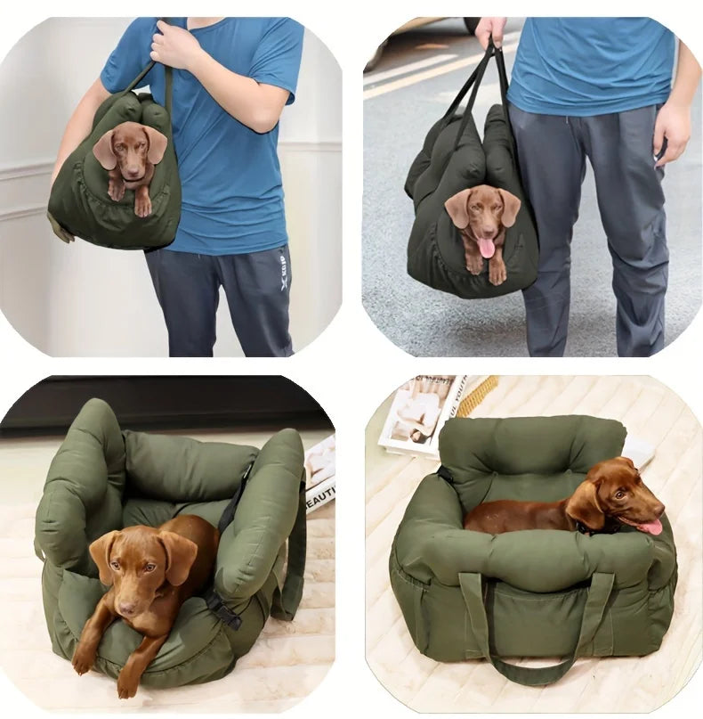 dog car seat with safety belt non-slip pet car bed for small dogs, washable travel carrier with secure straps