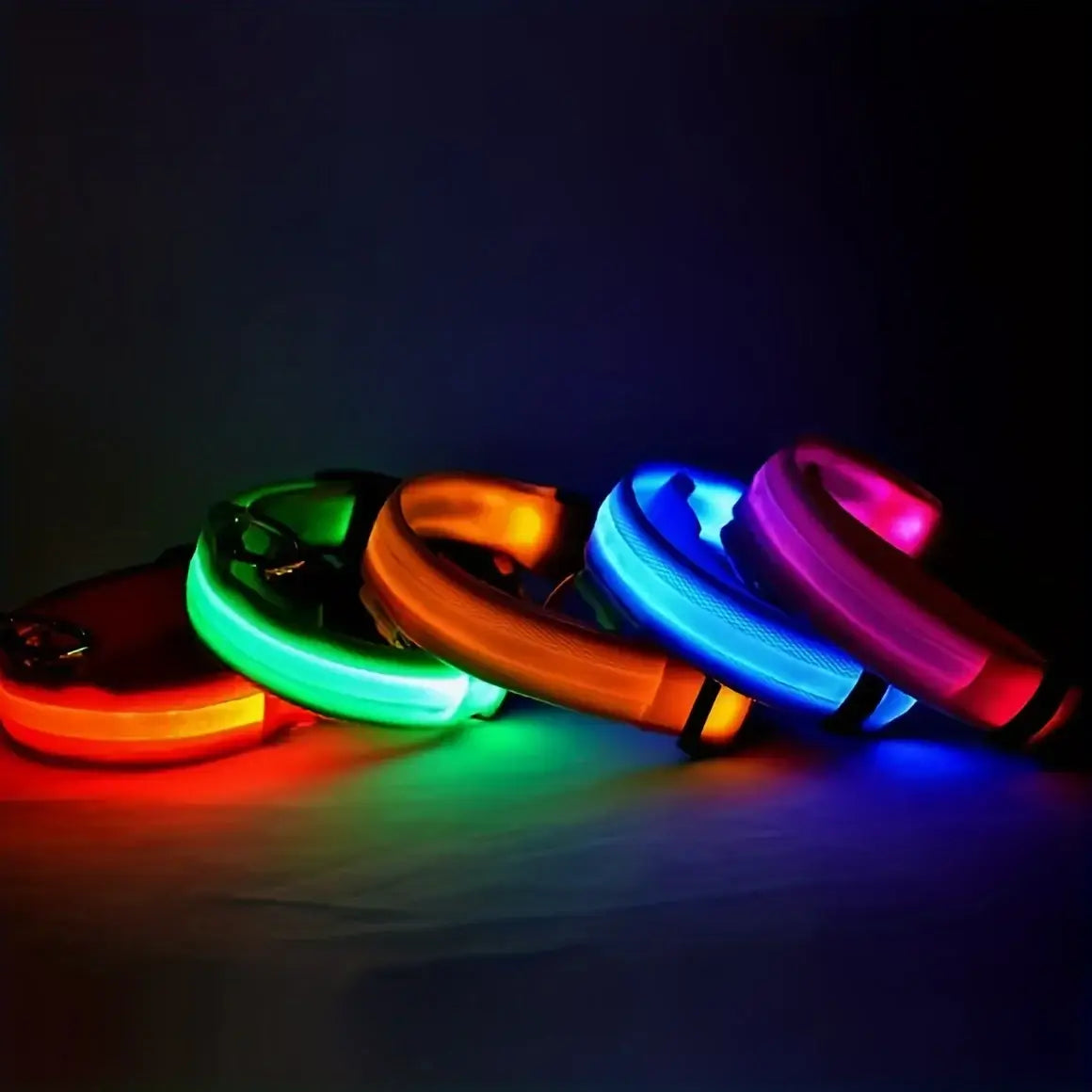 LED dog collar for night safety with glowing multicolor reflective nylon design for small and medium dogs