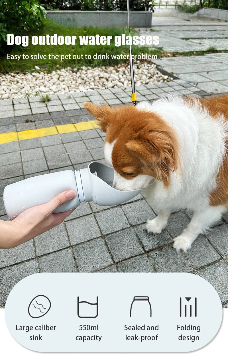 portable dog travel water cup for outdoor walking dog drinking, 550ml foldable leak-proof pet water bottle