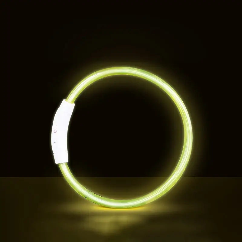 Yellow LED dog collar USB rechargeable luminous neck ring for S/M/L dogs, bright night safety anti-lost pet accessory