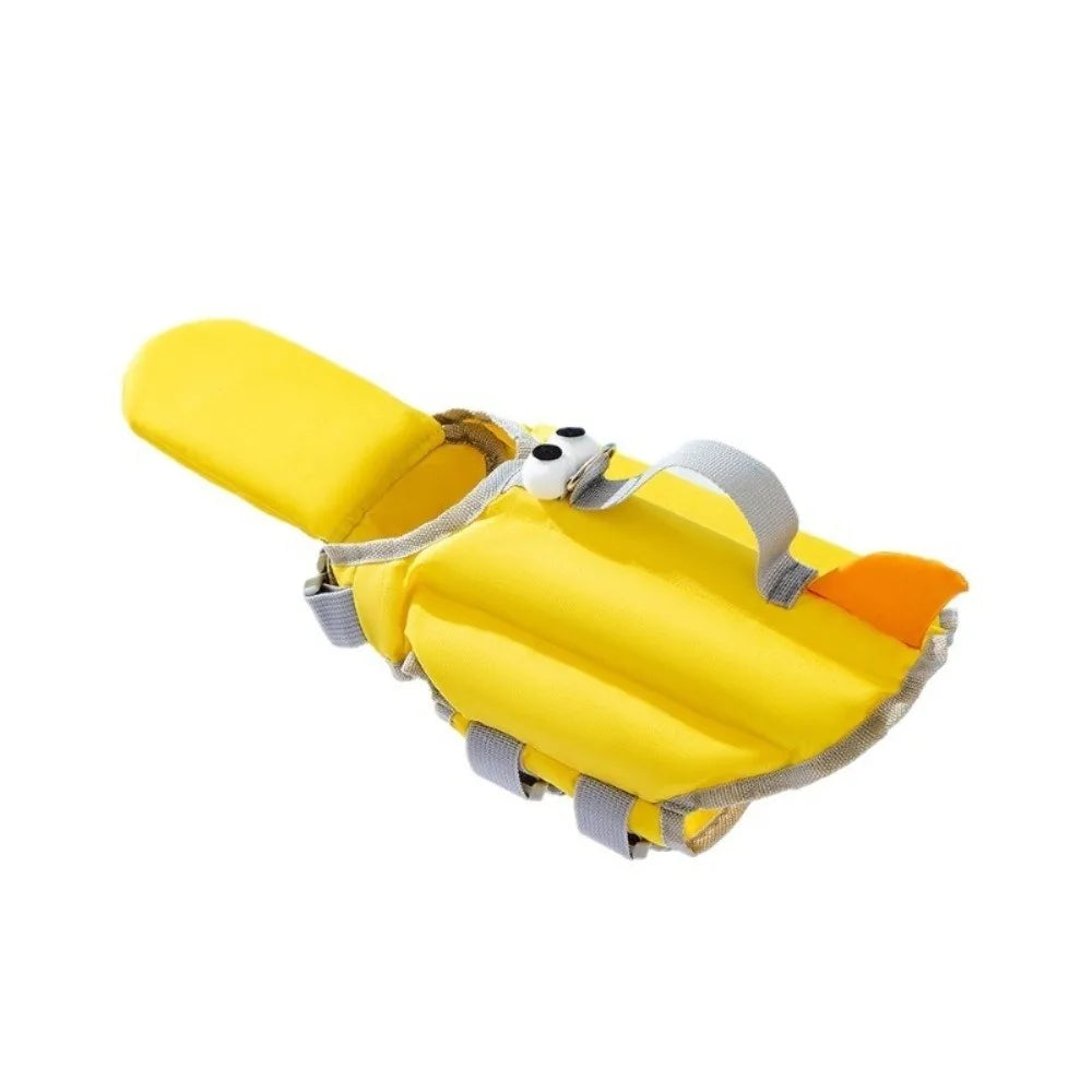 Adjustable dog life jacket yellow flotation vest with handle, secure straps, and high-buoyancy design for safe swimming