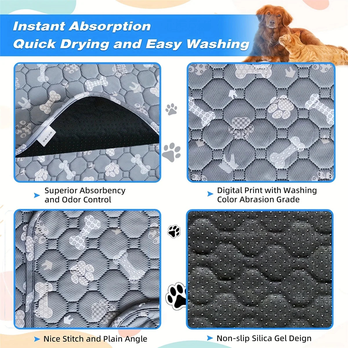 washable reusable dog pee pad waterproof puppy training mat for car seat floor, quick-drying and odor control