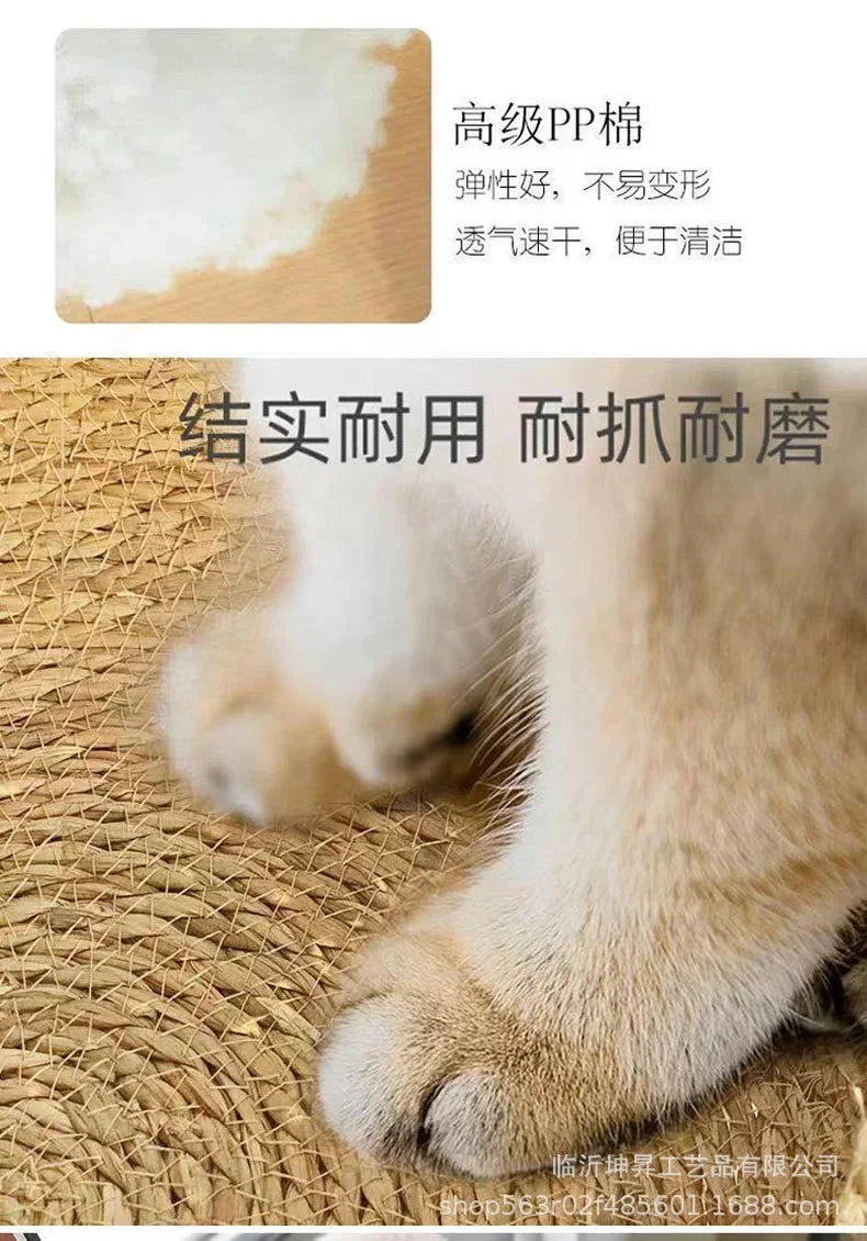 rattan cat basket bed with soft cushion, durable woven pet nest for cats and small dogs, cozy round sleeping bed