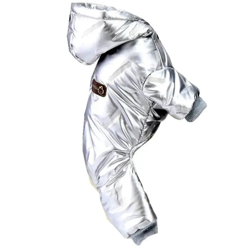 Thicken Warm Dog Jumpsuit Winter Pet Dogs Clothes for Chihuahua Coat Waterproof Hoodie Puppy Overalls Poodle Jacket Pet Apparel in silver.