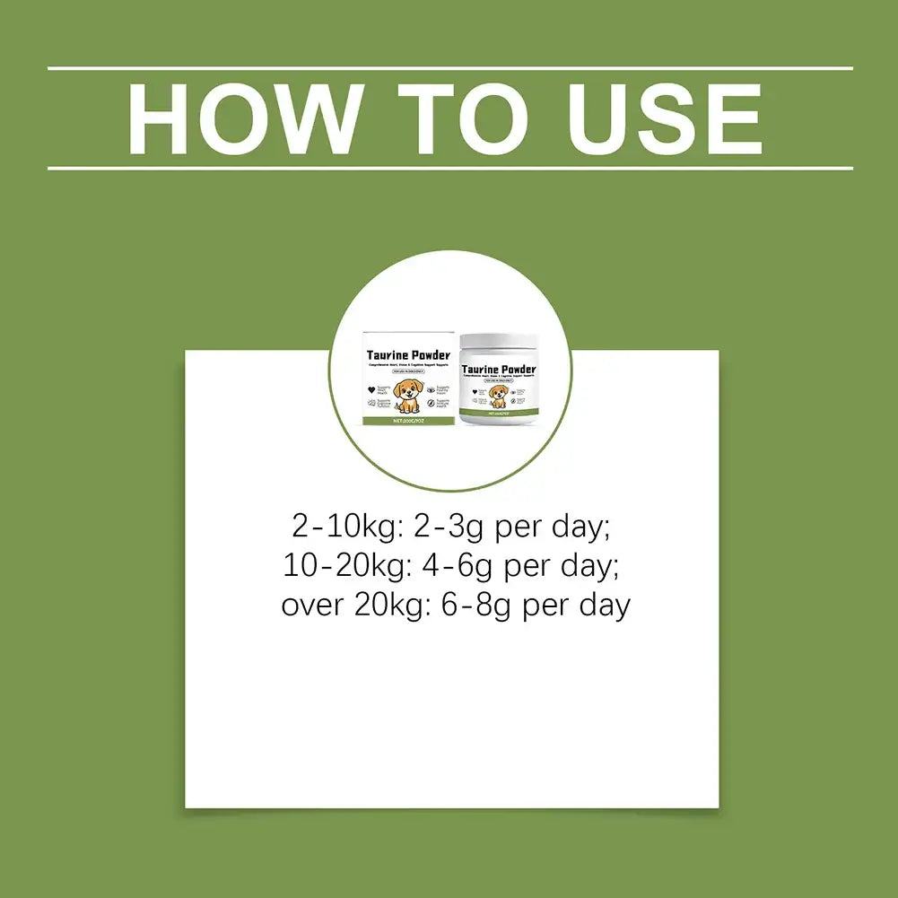200g Taurine Powder Paw VitaTtaurine Supplement for Dogs Supports for Heart-Vision Daily Welln-ess in Dogs usage instructions