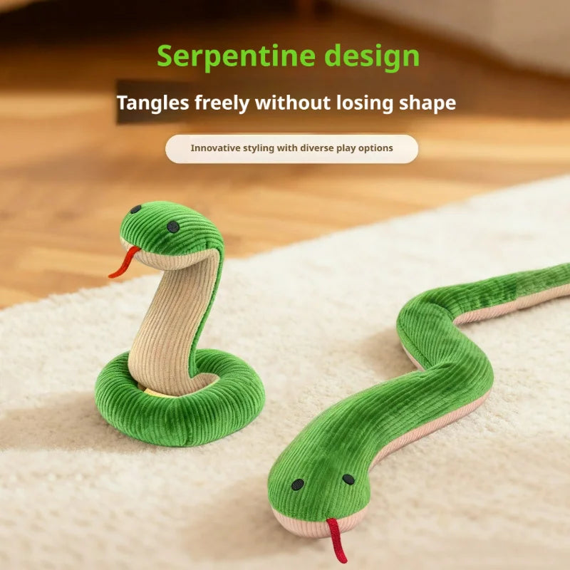 plush snake pet chew toy for kittens and puppies, bite-resistant snake-shaped toy for teeth cleaning and play