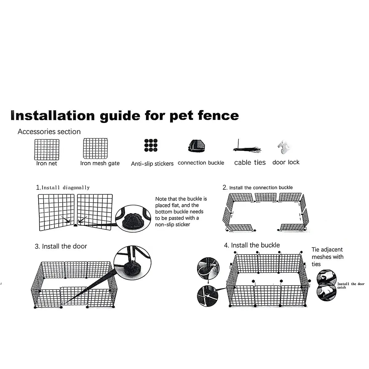 Installation guide for Pet Splicing Fence with Detachable Iron Mesh Gate, Isolation Barrier, Anti-Escape Gate, Indoor Fence.