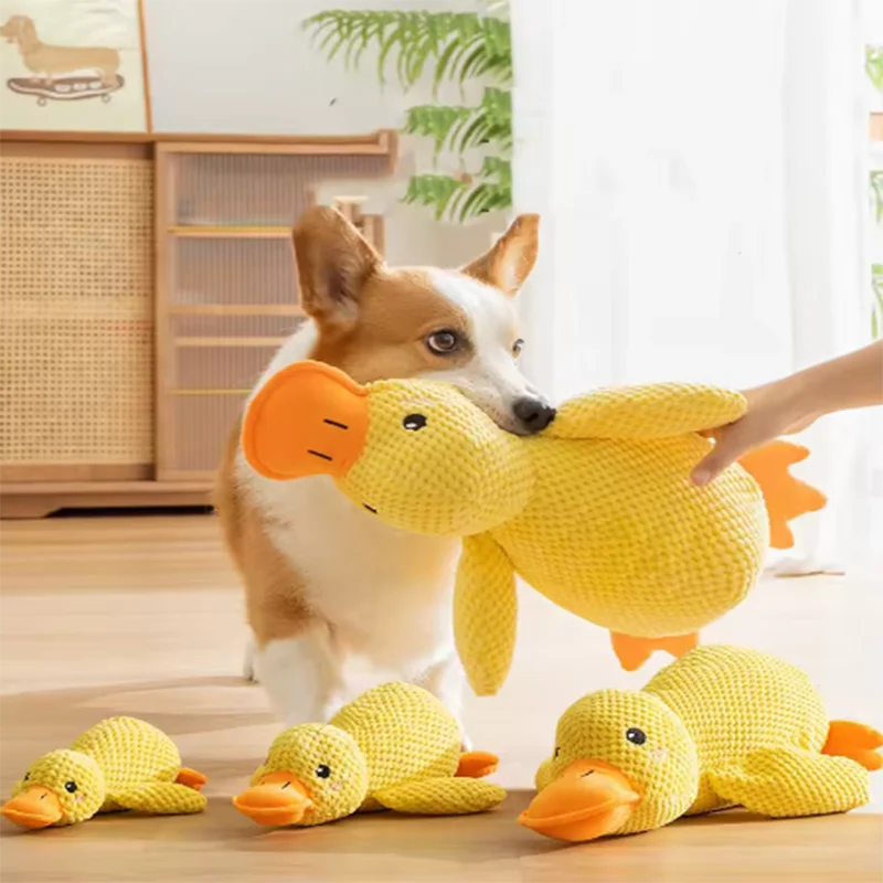 bite resistant dog plush toy yellow duck chew toy for large dogs, interactive boredom relief and teeth cleaning