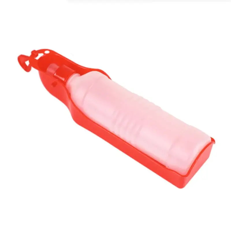 portable dog water bottle red plastic travel pet drinking cup for walking dogs and cats, 250ml
