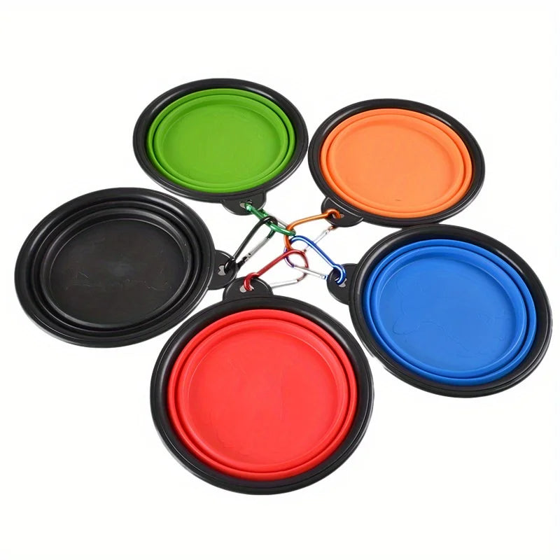 portable dog travel bowl set with foldable silicone bowls for water and food, ideal for outdoor walking and travel