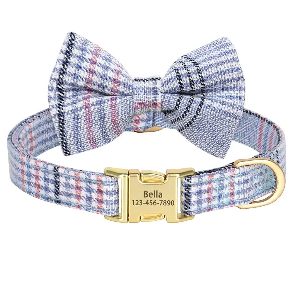 Custom Dog Collar Nylon Puppy Dog Collars With Cute Bowknot Engraved Pet Necklace Dog Collars For Small Medium Dogs Chihuahua