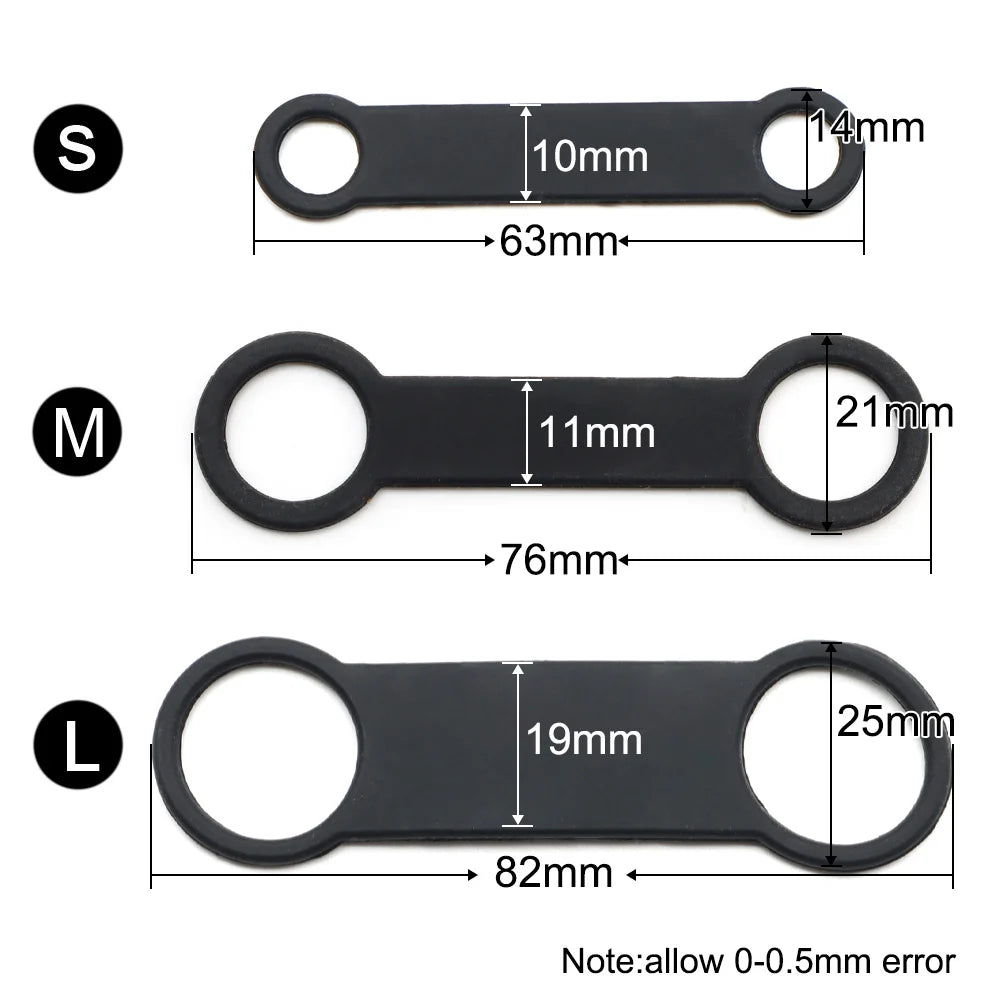Personalized silicone dog collar accessories size chart showing small, medium, and large measurements in millimeters.