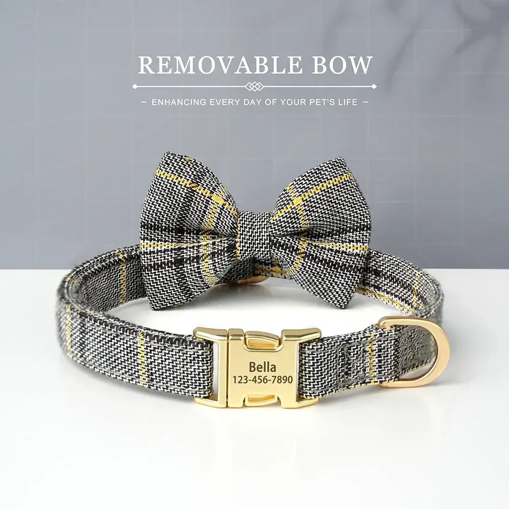 Custom Dog Collar Nylon Puppy Dog Collars With Cute Bowknot Engraved Pet Necklace Dog Collars For Small Medium Dogs Chihuahua