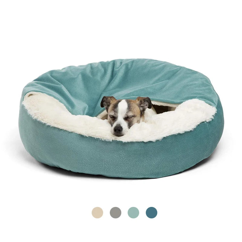 orthopedic waterproof dog bed with hooded blanket, warm washable pet bed for dogs and puppies