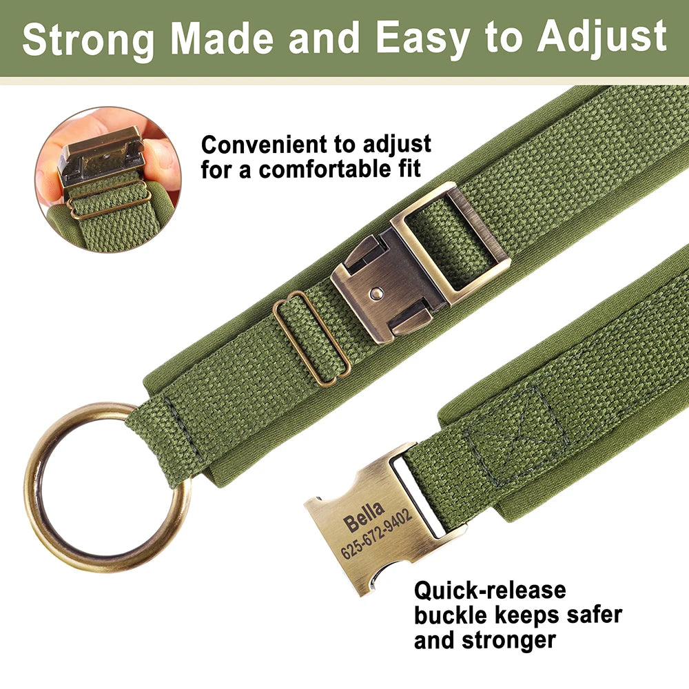 Personalized nylon dog collar with adjustable fit, quick-release buckle, and engraved ID for small, medium, and large dogs