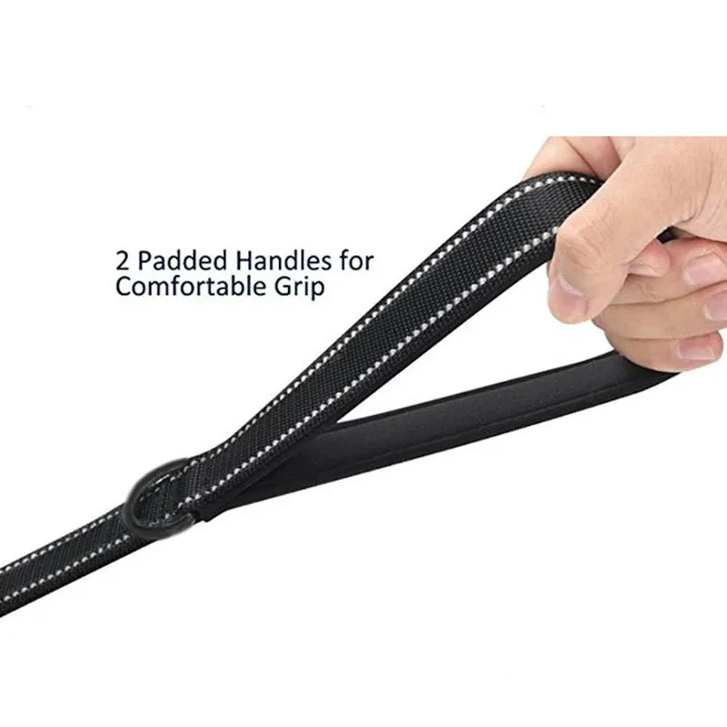heavy duty double handle dog leash with padded grip for better control and safety during outdoor training