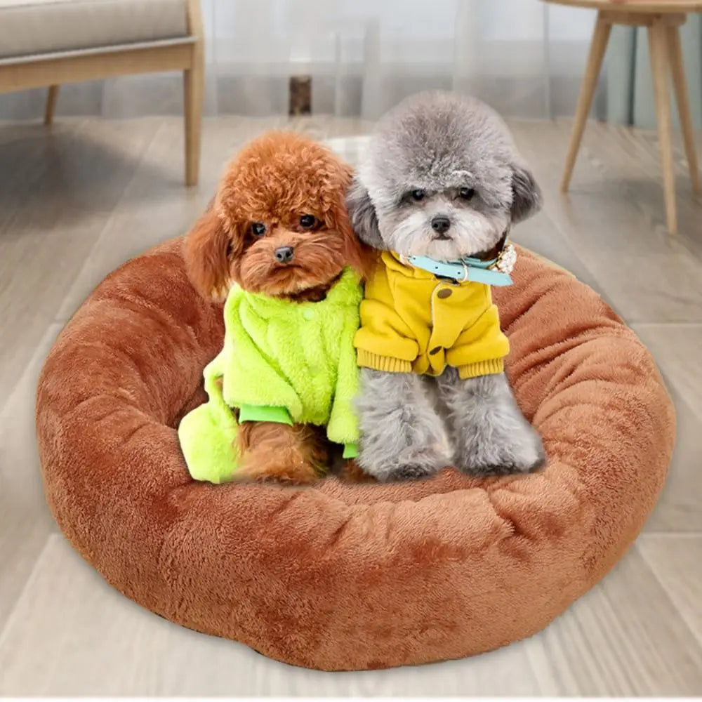 donut dog bed for small dogs and cats, soft washable round plush pet cushion