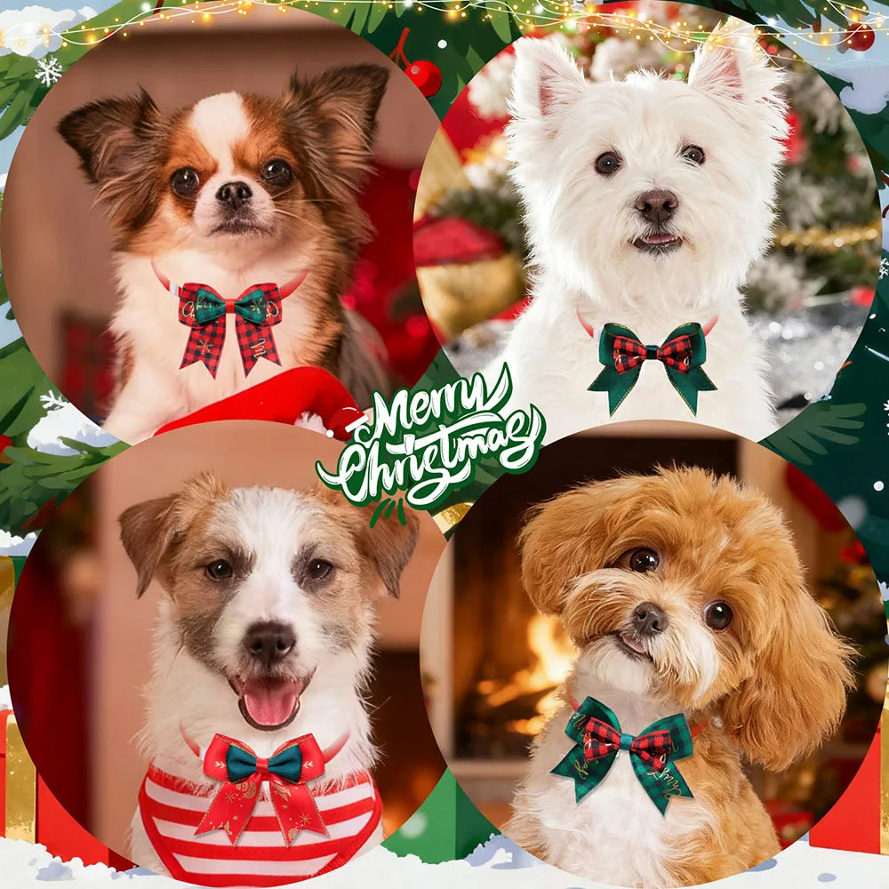 10PCS Christmas Plaid Adjustable Dog Collars Bows Winter Pet Dog Bowties Party Classical Dog Bow Ties Pet Supplies For Dogs