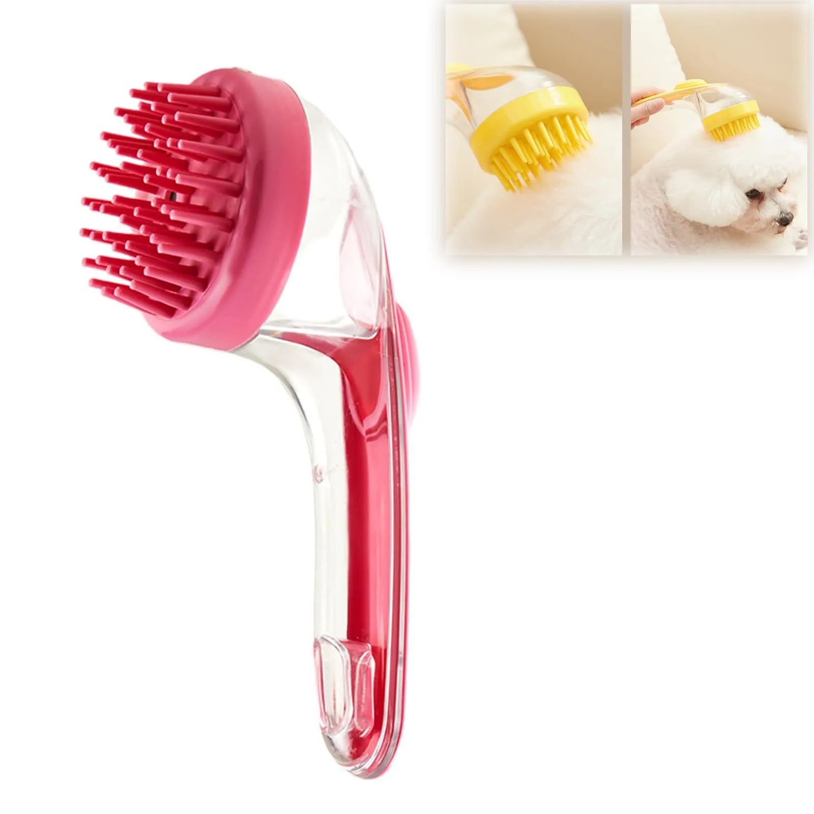1pc Pet Bath Brush Soft Silicone Long Handle With Shampoo Dispenser Gentle Massage For Grooming And Cleaning Fur And Hair