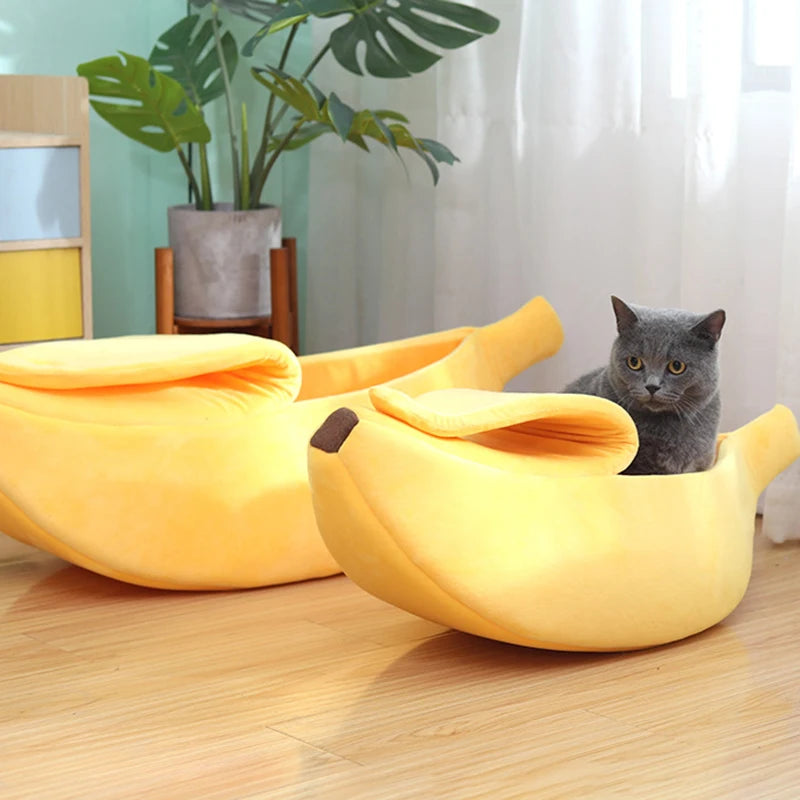 banana cat bed cozy plush pet basket for cats and kittens, warm durable portable sleeping mat for small pets