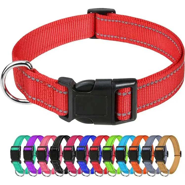 small dog choker collar red nylon adjustable buckle collar for puppies and dogs, durable basic pet collar