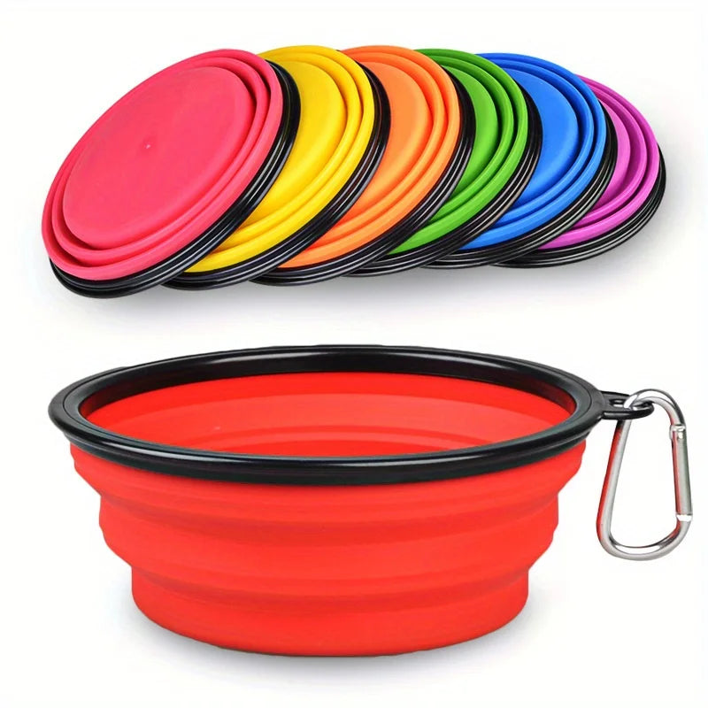 Portable dog travel bowl silicone folding dog food and water bowl with bowl lip for outdoor walking