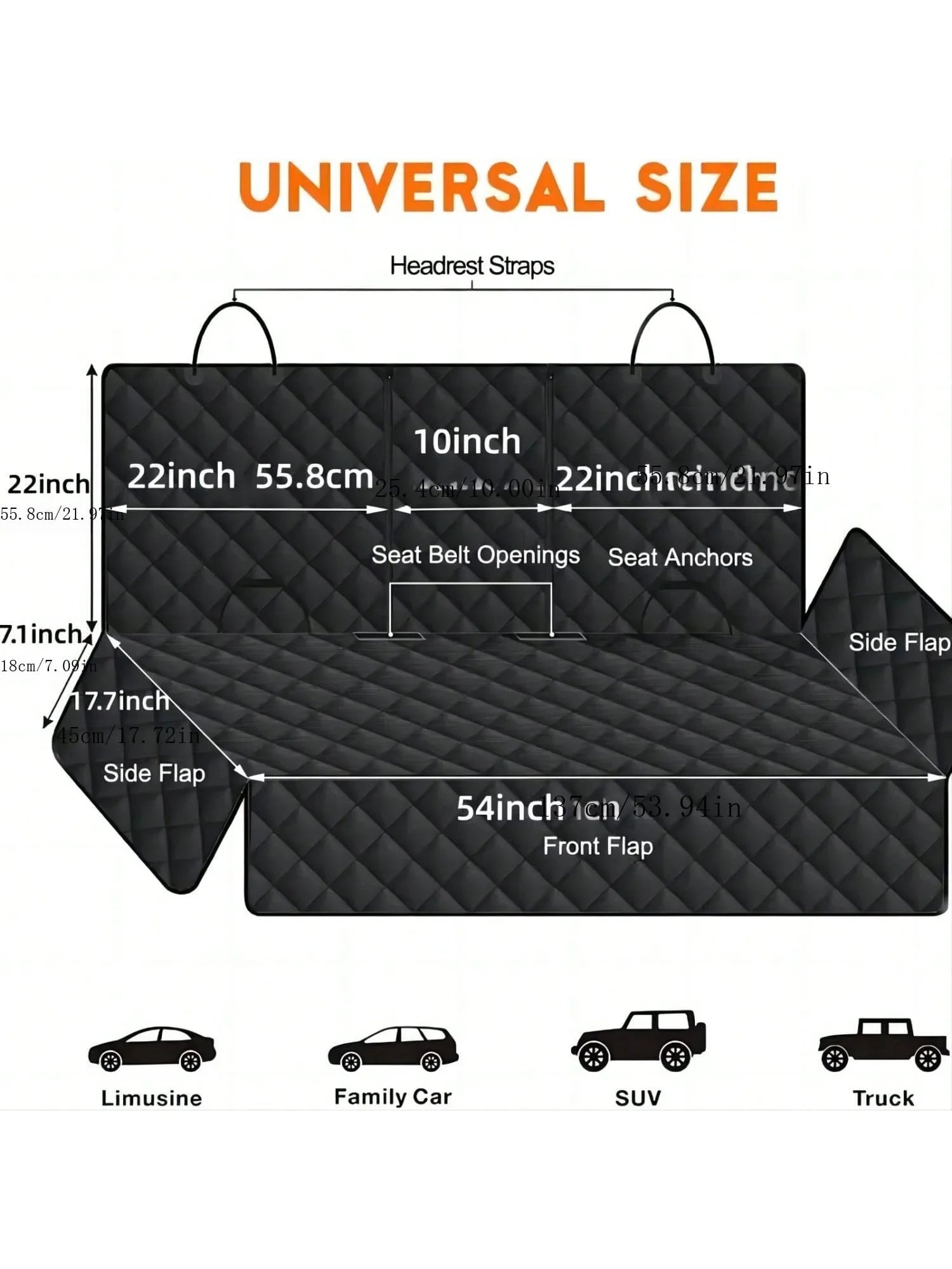 waterproof dog car seat cover universal size with headrest straps seat belt openings side flaps and front flap for cars SUVs trucks