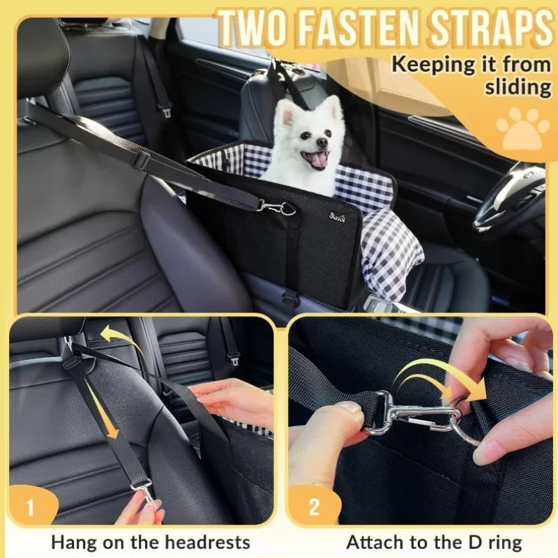 Dog car seat with seat belt support and anti slip design - portable height increasing seat , suitable for small dogs.
