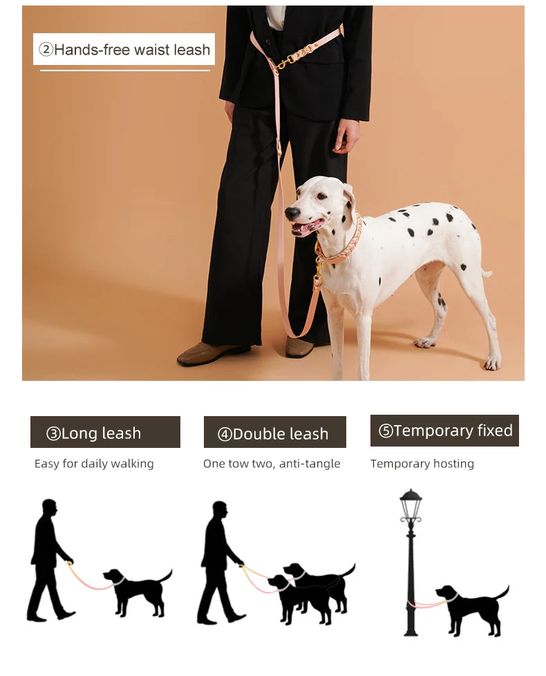hands free dog leash for medium and large dogs, durable colorful handmade leash with striped design and quick release feature